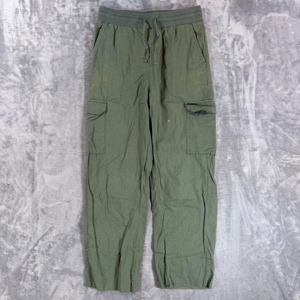 Pact Organic Cotton Linen Cargo Pants Women's S Small Olive Green Elastic Waist